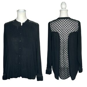 Free People The Best Blouse in Black Sz XS Crochet Lace Panel Boho Whimsigoth